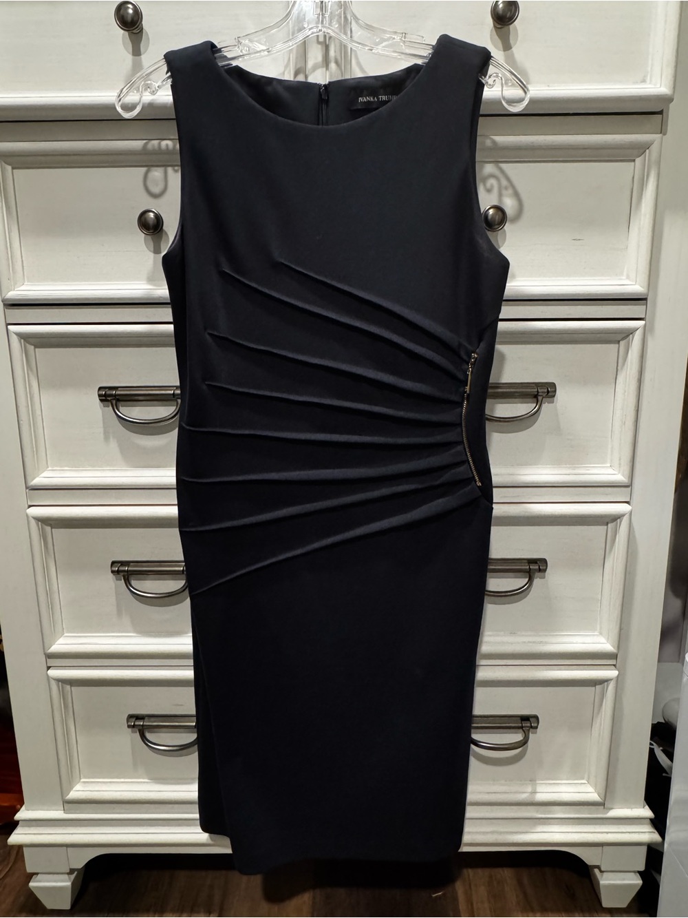 Ivanka Trump Navy Blue Pleated Sheath Midi Dress Size 8